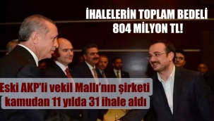 Eski AKP Milletvekilinin şirketinin aldığı İhalelerin toplam bedeli 804 milyon TL!