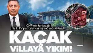 Halk TV'nin patronu Cafer Mahiroğluna ait kaçak villa inşaatı yıkılıyor